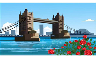 世界著名建筑伦敦双子桥动漫场景素材