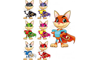 动物猫卡通形象各种造型及颜色的矢量图素材