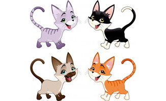 各种颜色猫卡通形象设计矢量图素材_flash二维动画素材mg动画制作矢量