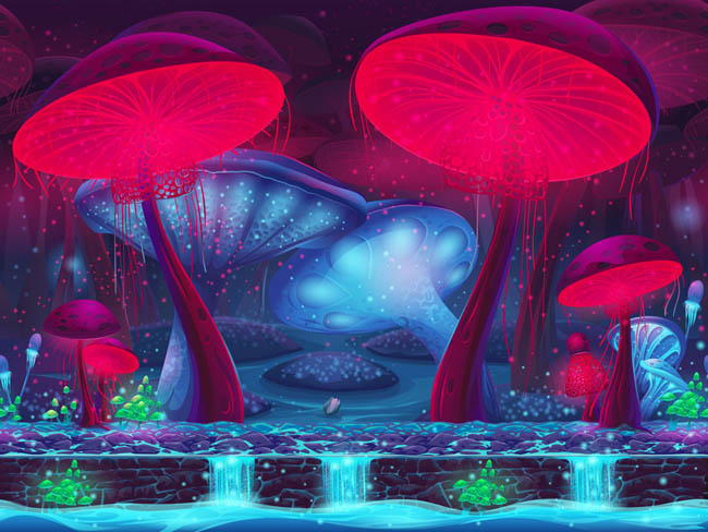 粉色的蘑菇超梦幻矢量图素材