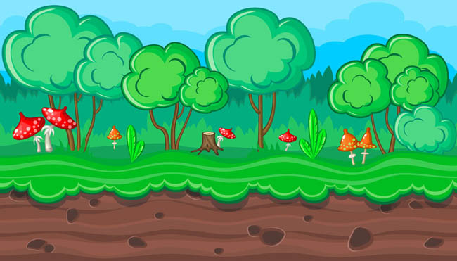 土地蘑菇树林动画矢量图素材