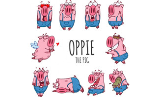 矢量卡通可爱小猪各种表情素材