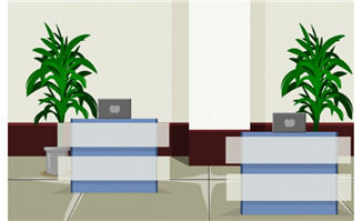 办公桌和 盆栽场景