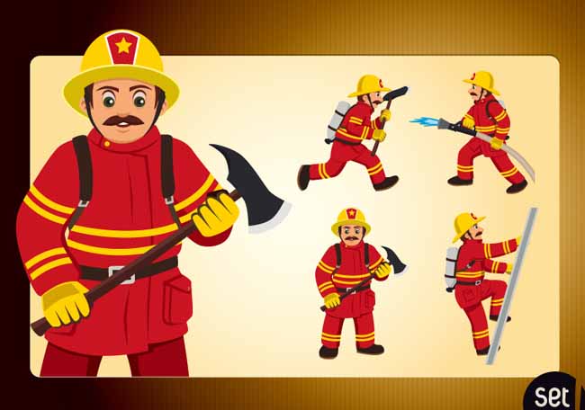 5款卡通消防员设计矢量素材