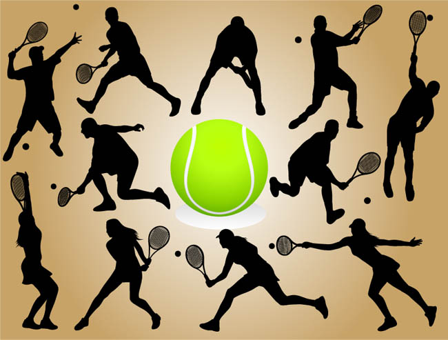 网球运动人物剪影矢量图