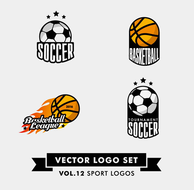 4款创意足球与篮球标志矢量素材