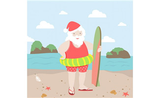 海边度假的圣诞老人矢量图