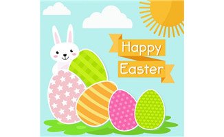 创意彩蛋和白兔复活节贺卡矢量图