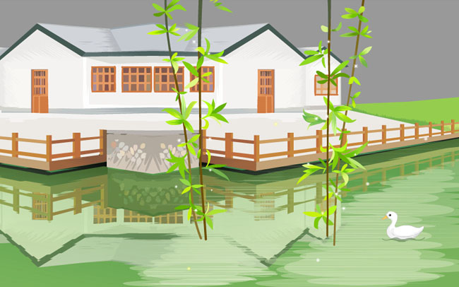 卡通江南水乡鸭子游水的动画素材