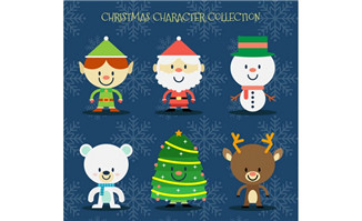 6款可爱圣诞角色和圣诞树矢量图