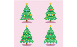 4棵绿色圣诞树矢量图