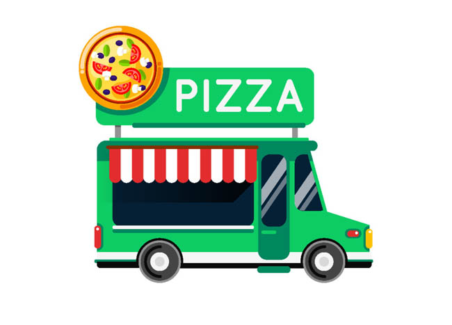 绿色披萨美食车矢量图