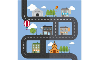 卡通道路和建筑矢量素材