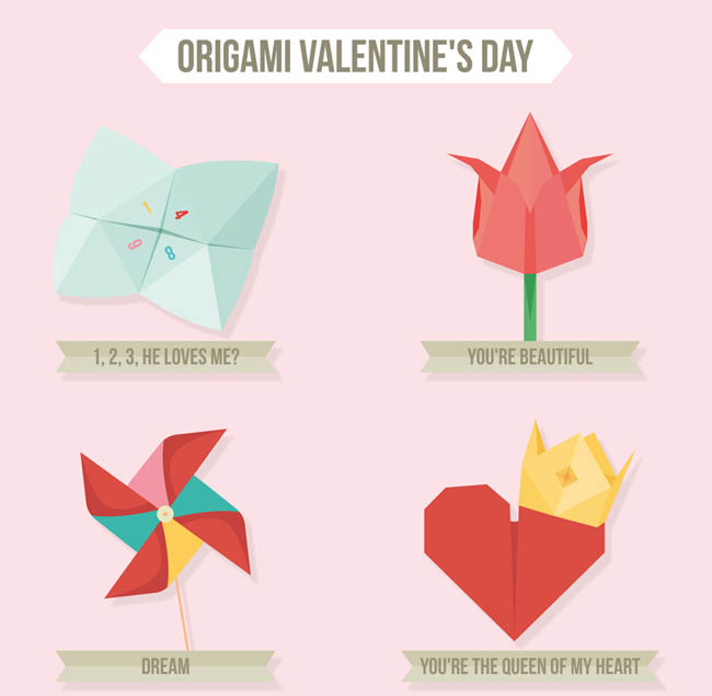 4款创意情人节折纸矢量素材