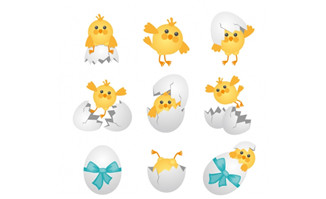 9款卡通雏鸡和蛋壳矢量素材