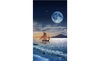 蓝天大海月亮风景手机端H5背景素材