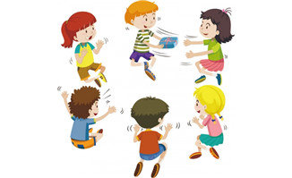 卡通儿童围在一起做游戏