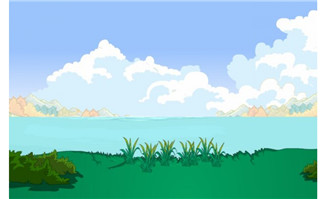 湖畔与白云蓝天flash动画场景素材