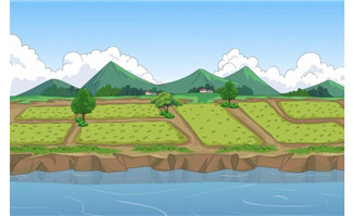 耕地小溪房屋场景flash动画素材
