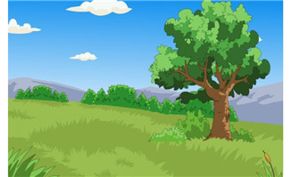 山坡草地大树flash动画场景素材