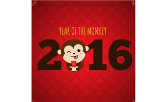 2016年伸舌头的猴子贺卡矢量图