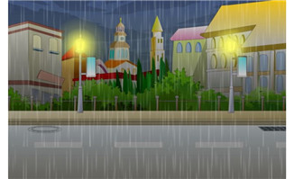 flash场景卡通素材雨夜城市