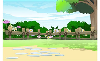 乡村动画场景木耙围栏与野花flash动画制作场景素