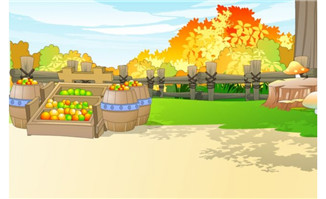 秋叶下的木桩围栏及野草flash动画制作场景设计素