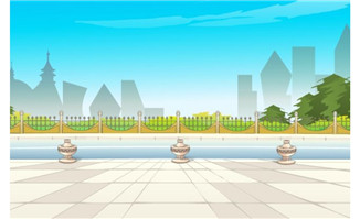 flash动画场景公园围墙外面的广场素材