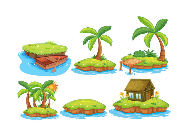 各种椰子树岛上的树矢量图素材免费下载