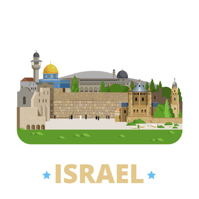 欧洲国家建筑以色列建筑漫画矢量图扁平化素材