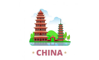 扁平化素材中国塔建筑漫画素材矢量图下载