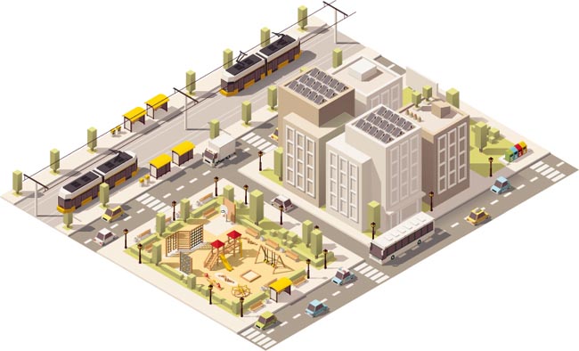 矢量图3d素材城市道路楼房设计图片下载