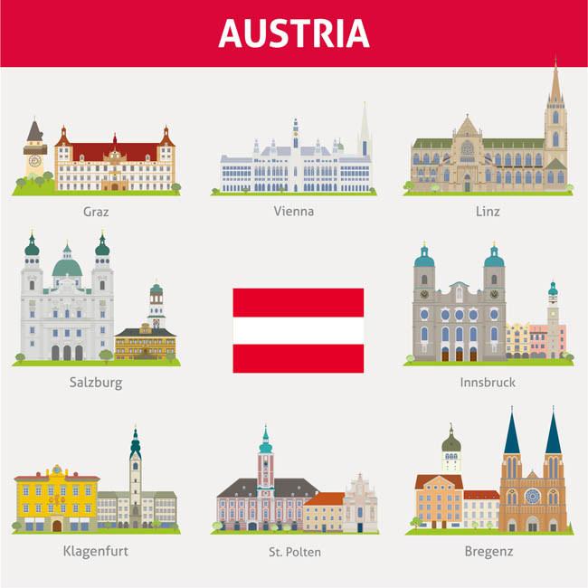 奥地利城市建筑插图图片矢量图素材下载