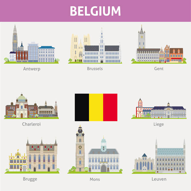 世界建筑物比利时城市建筑插图图片矢量图