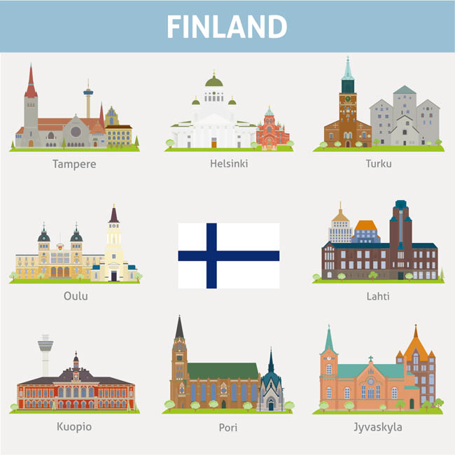 芬兰城市地标建筑图片矢量图素材下载
