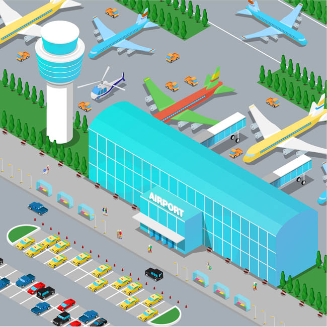 3d建筑矢量图彩色机场设计图片素材下载