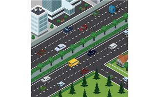 3d建筑城市道路和树木图片矢量图素材下载