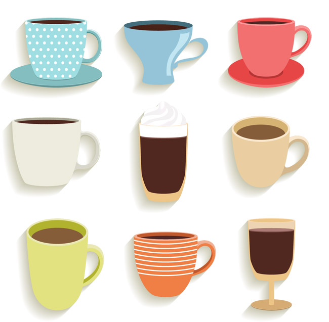  9款美味扁平化咖啡杯子设计素材矢量图下载