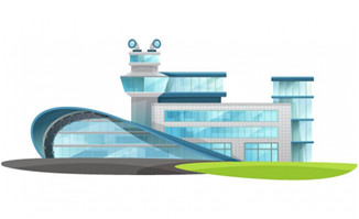 飞机场建筑玻璃大楼扁平化设计矢量图