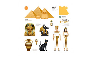 扁平化埃及文化元素矢量图素材