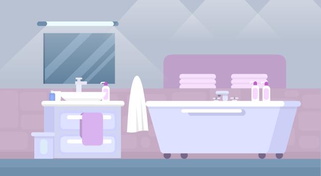 室内洗澡浴缸，flash动画扁平化设计，MG 动画素材