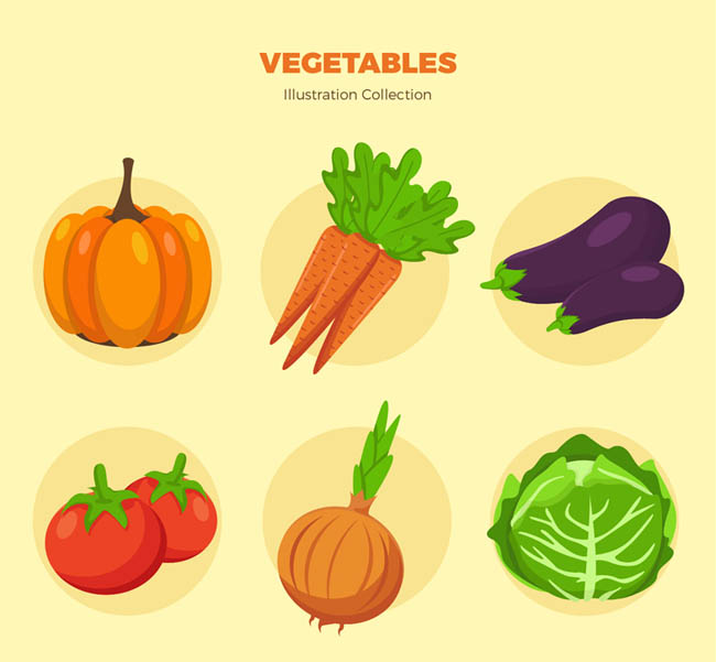 6款常见彩色蔬菜矢量素材