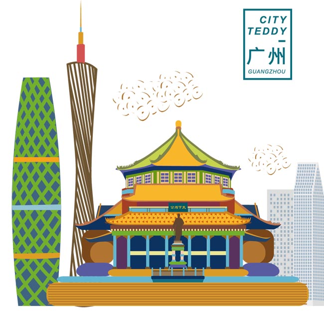 扁平化广州标志性建筑设计矢量图素材