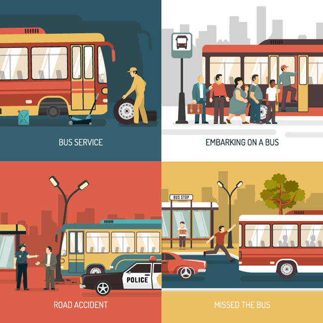 城市车公交车车站场景图标设计