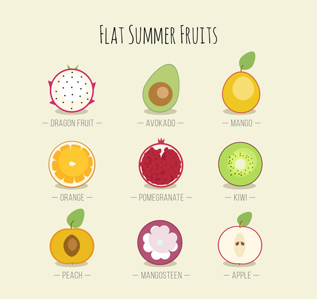 多款扁平化水果切面图标设计矢量图