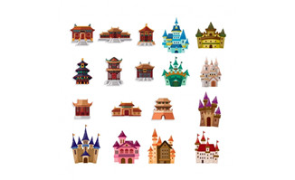 城堡宫殿建筑各种标志性建筑矢量图素材