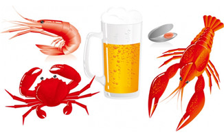 <b>啤酒龙虾螃蟹海鲜食物搭配矢量图素材下载</b>