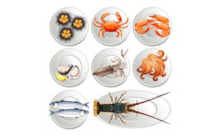 <b>各种海鲜食物在盘中的摆设矢量图素材下载</b>
