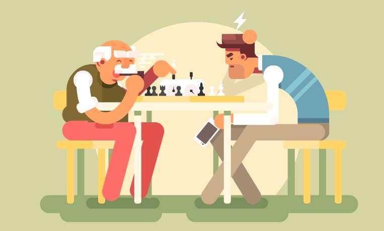 下棋  2个男子   扁平化创意   动画场景   短片素材